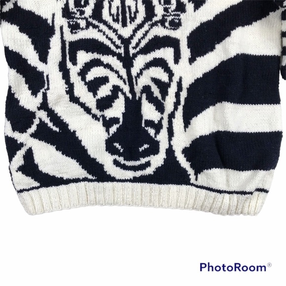 Hand Knit Black White Zebra Sweater - Picture 8 of 10